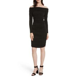 NWOT $375 Elizabeth and James Blaise Off the Shoulder Ruched Dress Black Sz M
